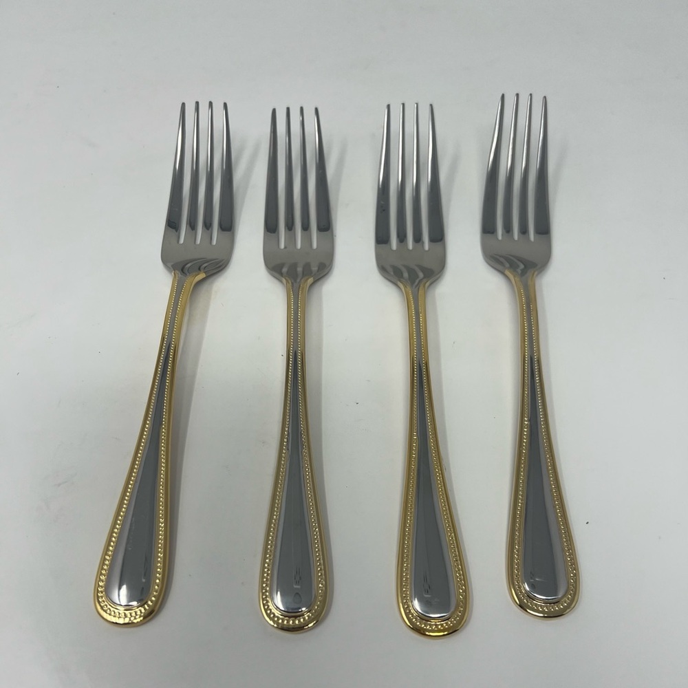 Wallace Flatware Royal Gold Bead Trim Forks 18/8 Set of 4